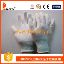 13 Gauge weiß Nylon weiß PU Handschuh, gemischte Handgelenk (DPU109)